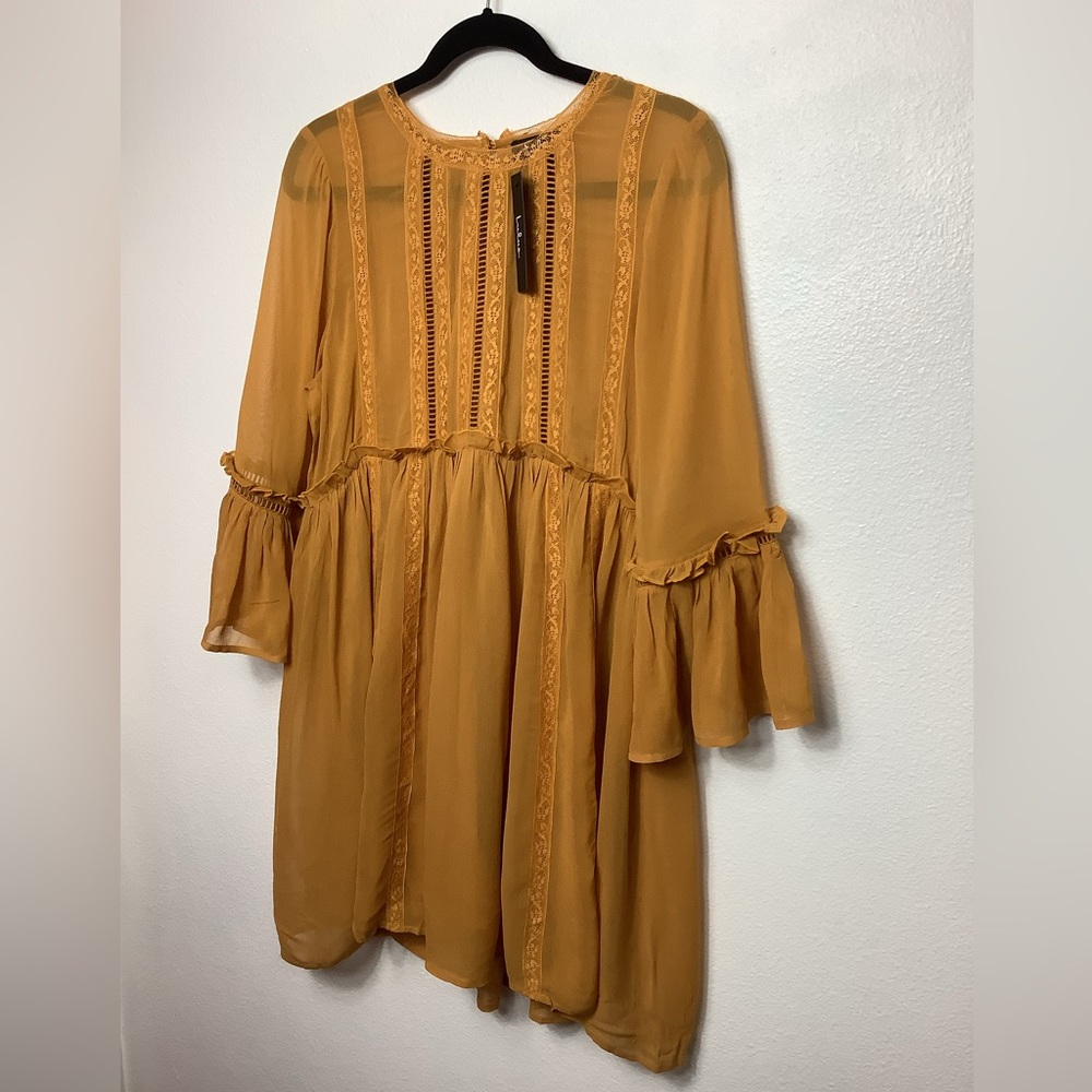 NWT Lulu’s In the Meadows Mustard Yellow Size  Medium Crochet Lace dress / top